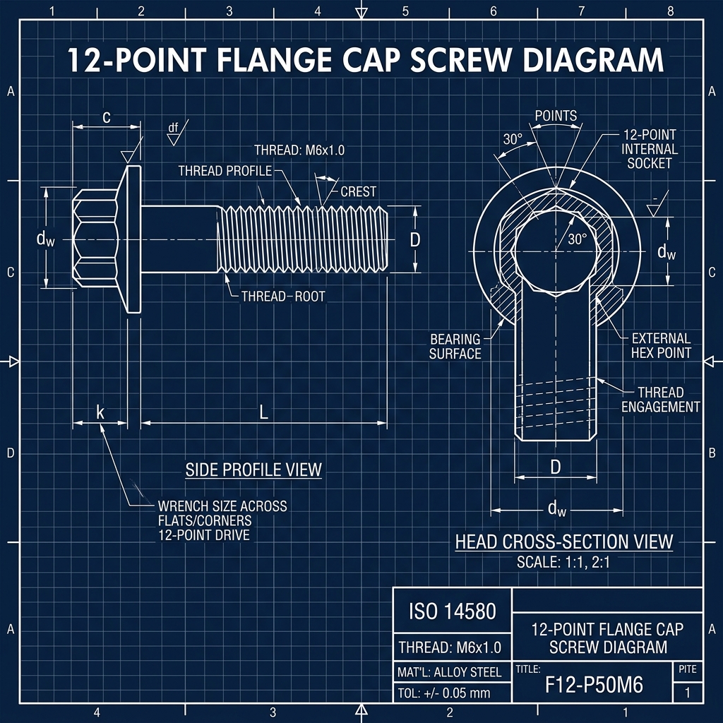 12 Point Screw Dimensional Drawing
